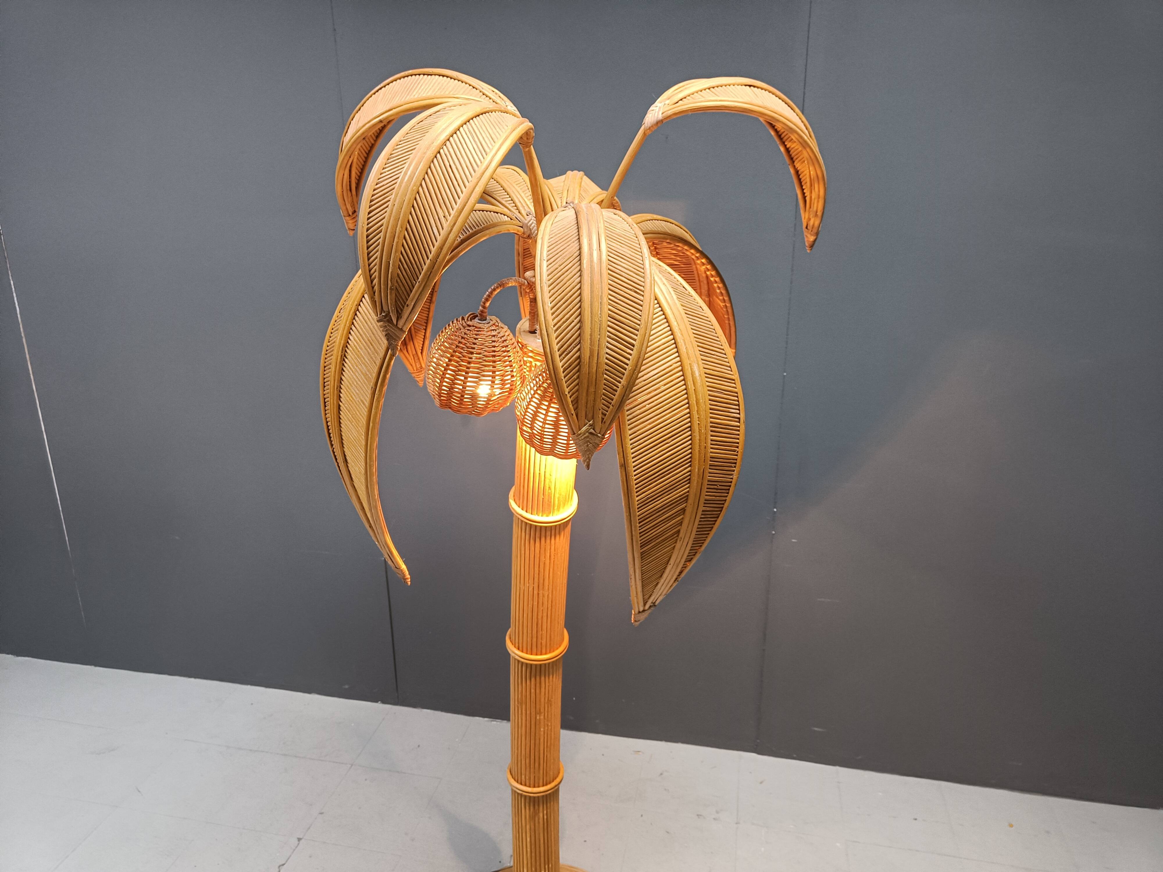 Vintage bamboo palm tree floor lamp, 1970s