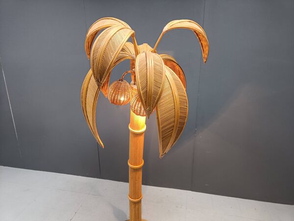 Lampadaire palmier vintage en bambou, années 1970