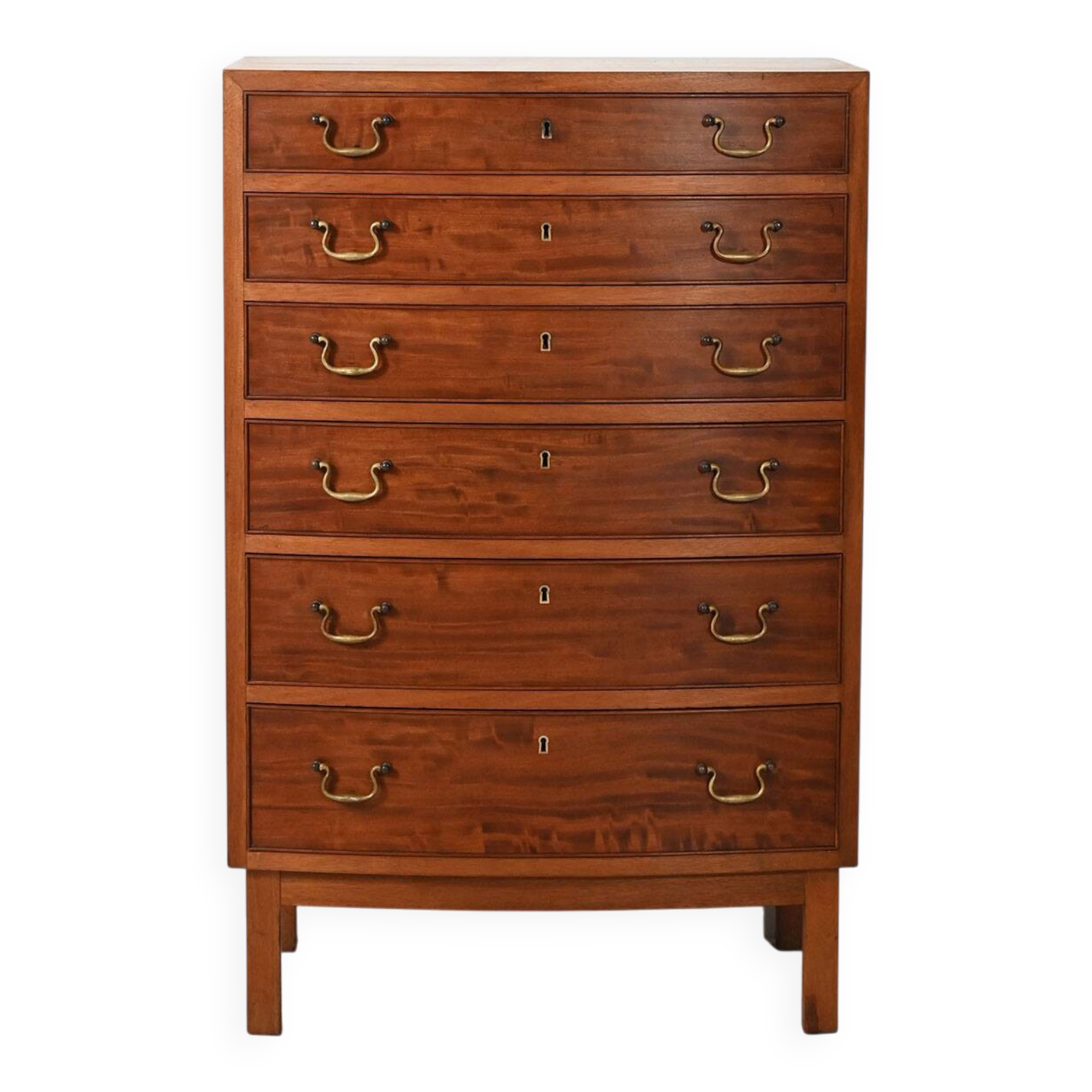 Scandinavian mahogany tallboy with brass handles