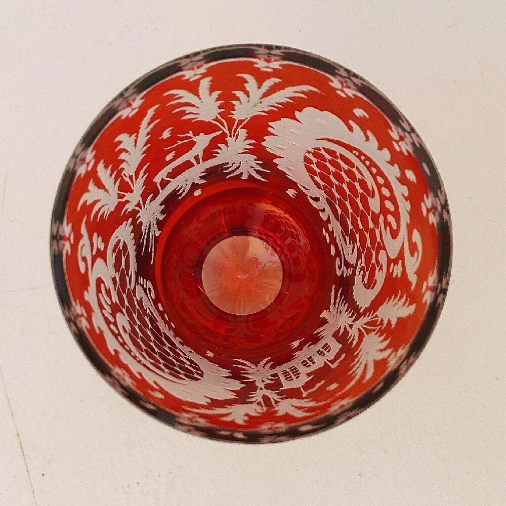 Red bohemian crystal glass, vintage