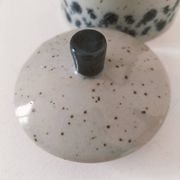 Vintage speckled stoneware coffee pot – navy blue floral decoration