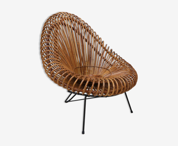 Fauteuil de marque Dalvera en rotin années 1950