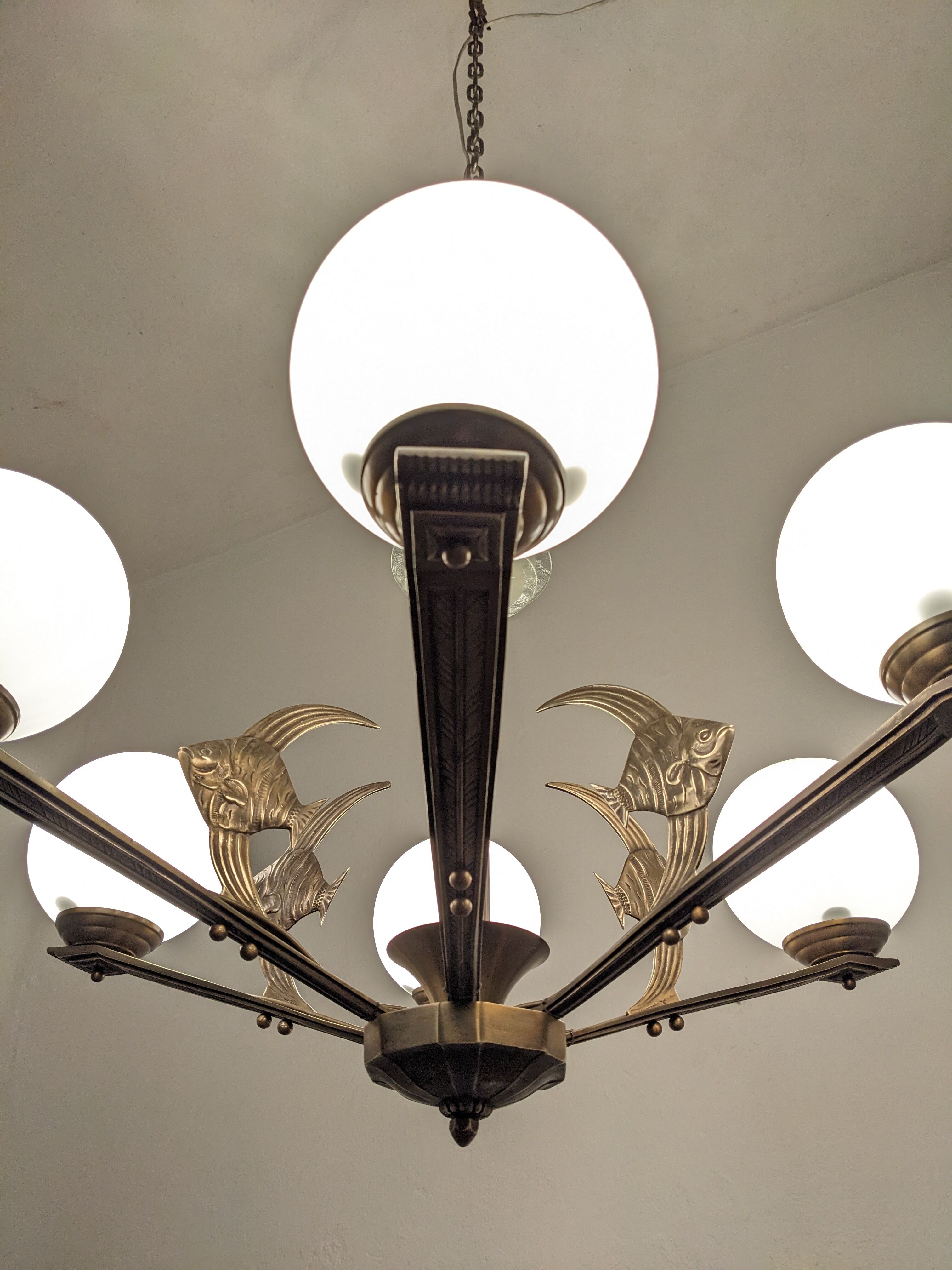 Art deco bronze fish chandelier