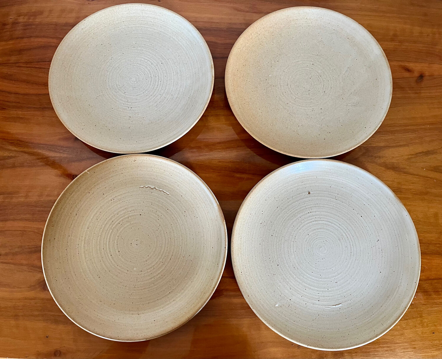 Lot de quatre assiettes plates en grès CNP Village vintage