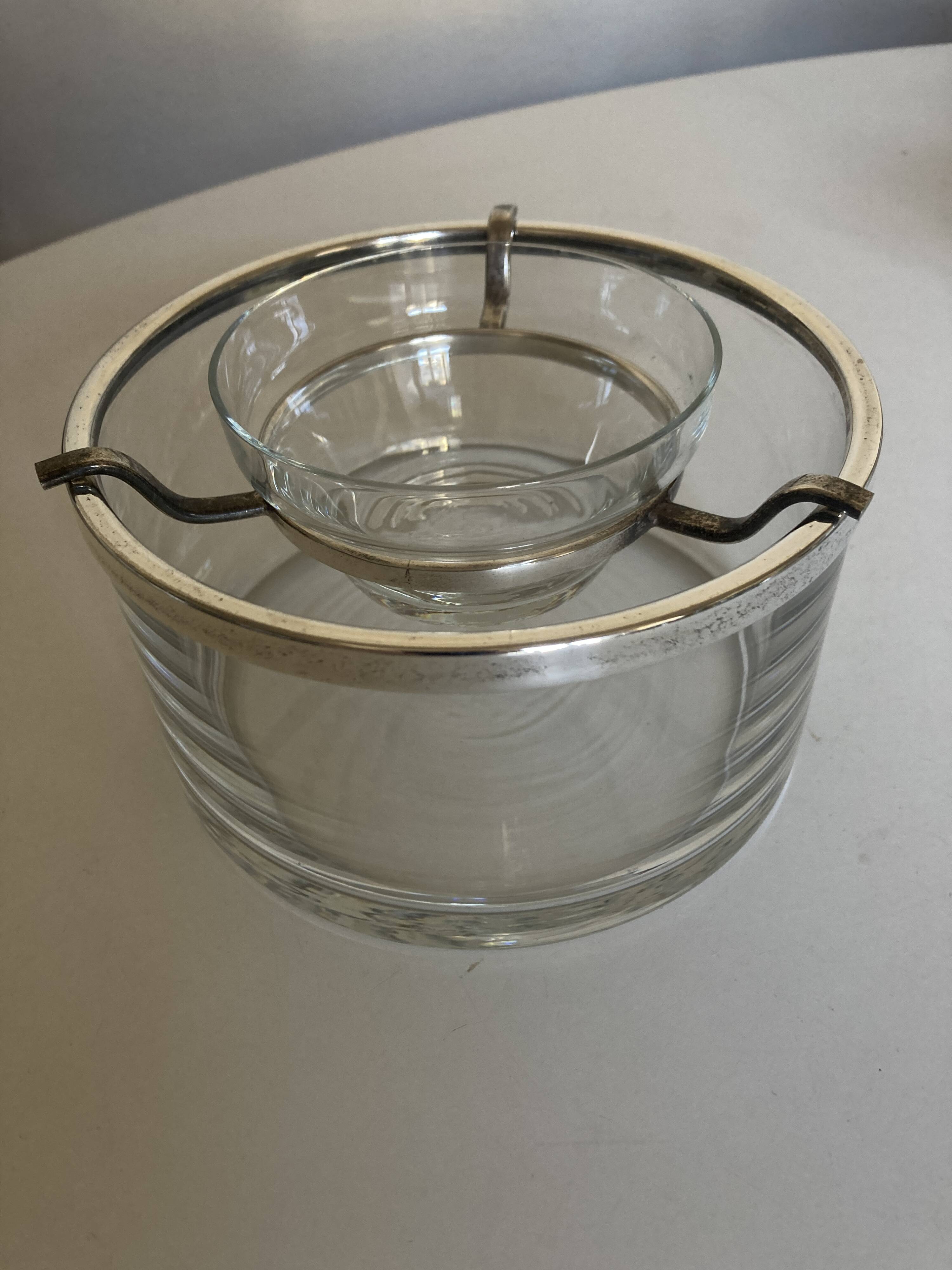 Caviar server on ice glass silver metal 1960