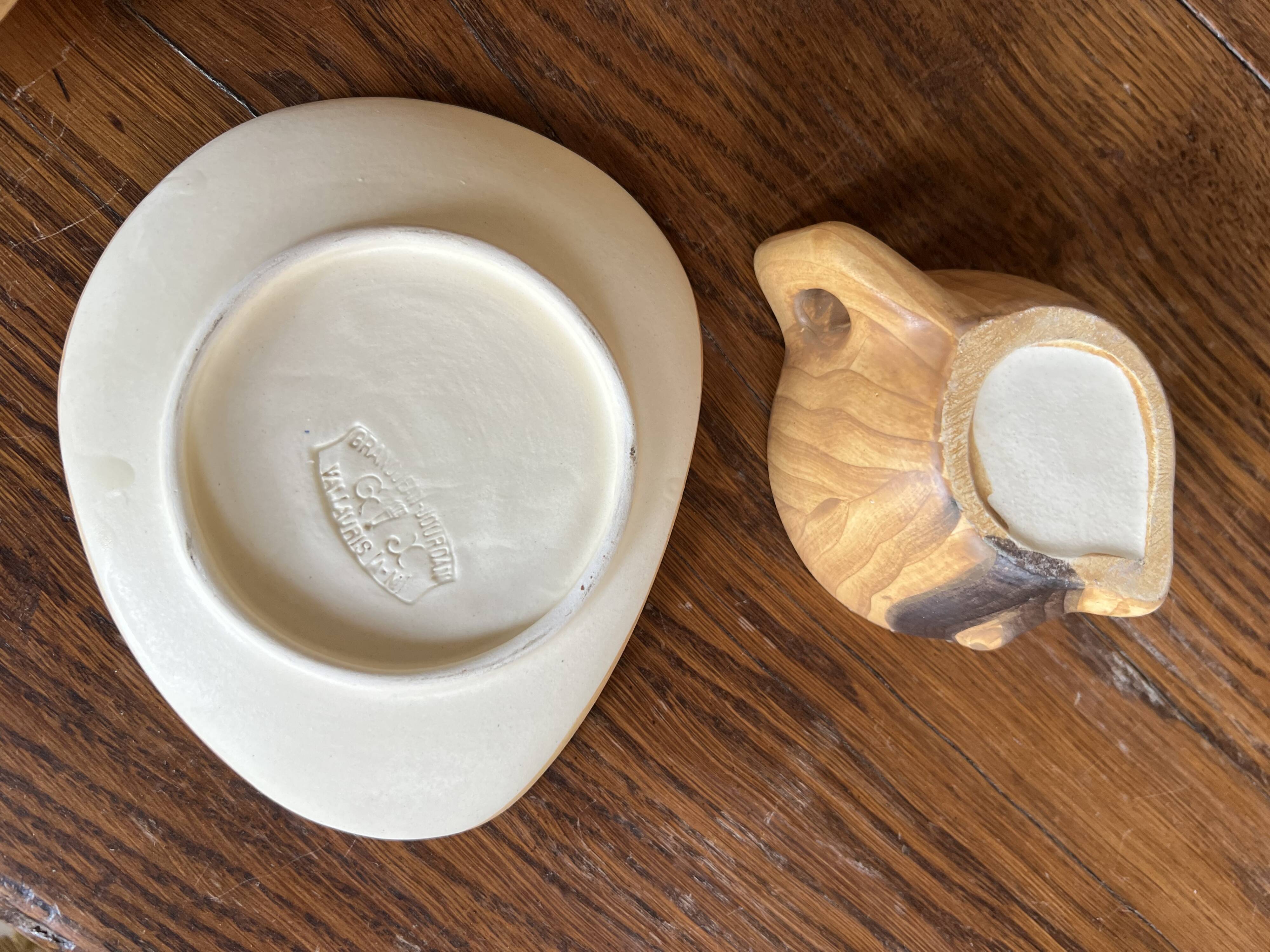 Wooden trompe-l'oeil coffee service – signed Vallauris Grandjean-Jourdan