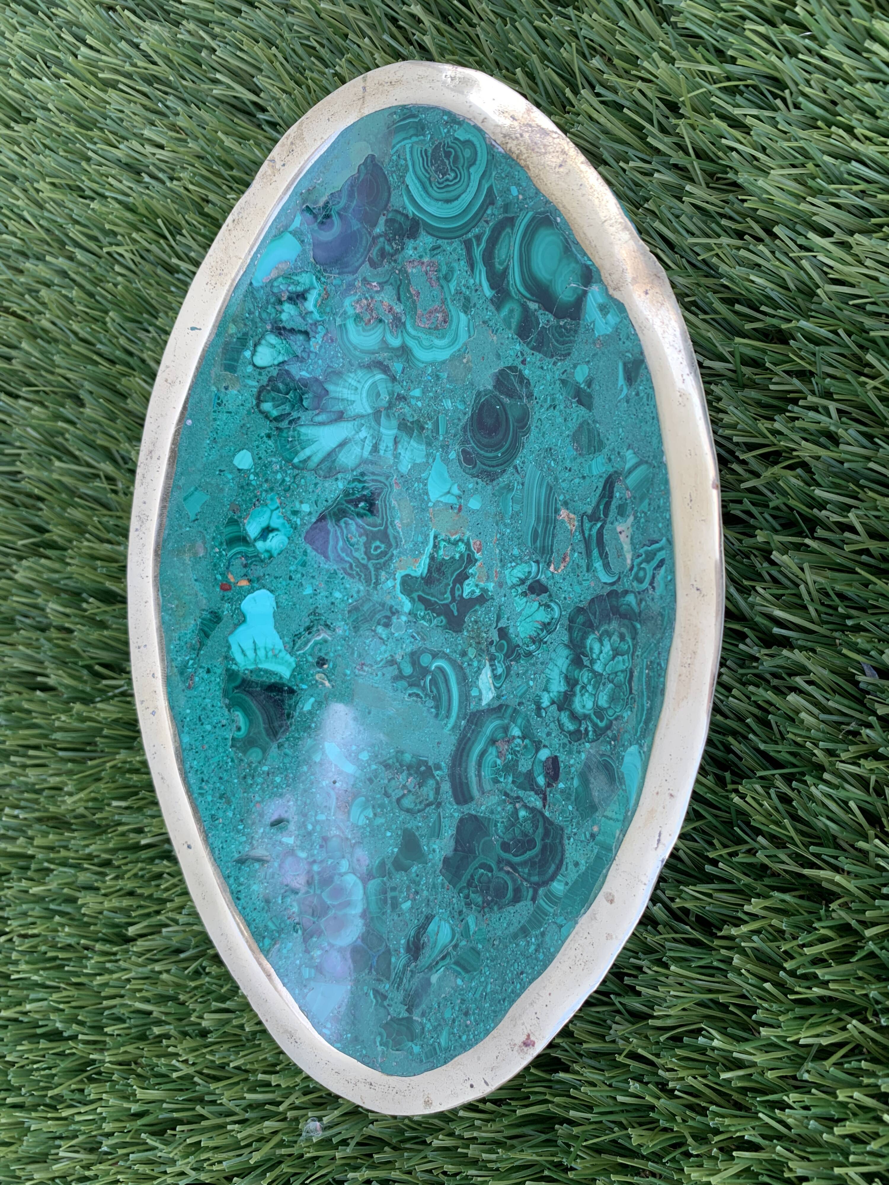 Ashtray or empty pocket in malachite and bronze