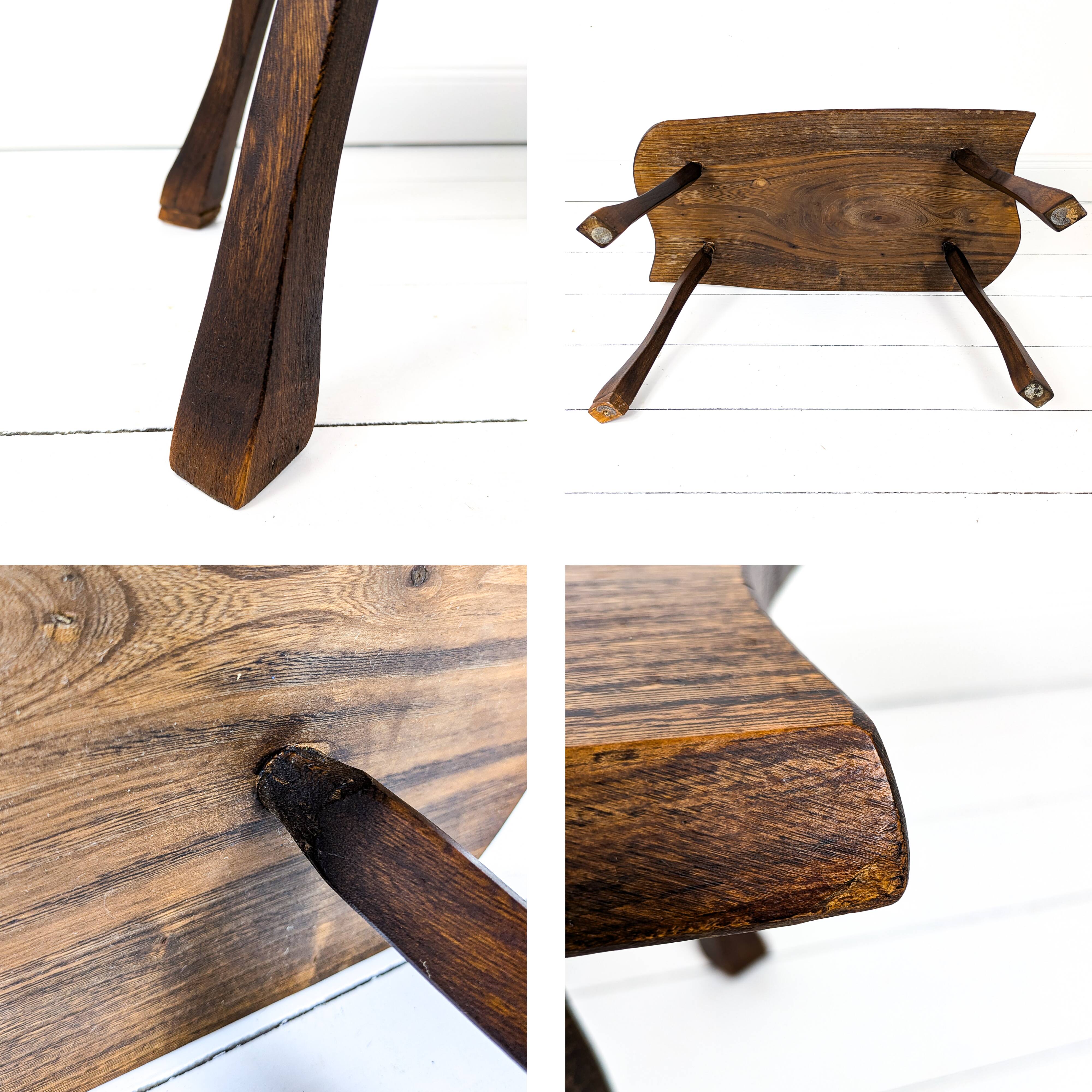 Mid Century Table d'appoint Pouf à fleurs Banc à fleurs Tabouret de chevet Bois massif Brutaliste Vi