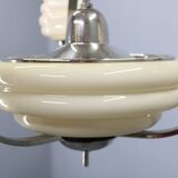 1930s Art Deco nickel and cream glass chandelier
