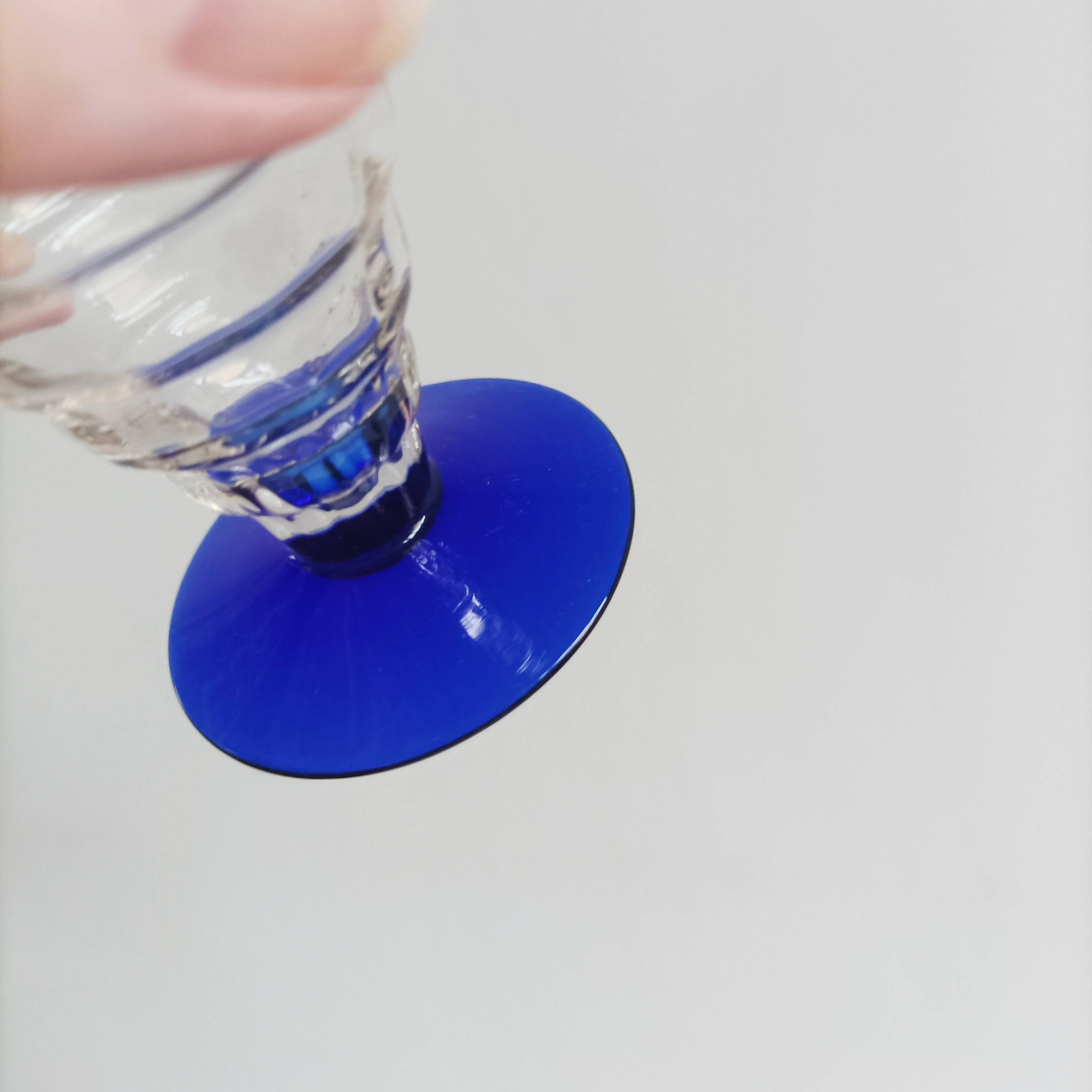 Set of 16 antique Art Deco cobalt blue stemmed glasses