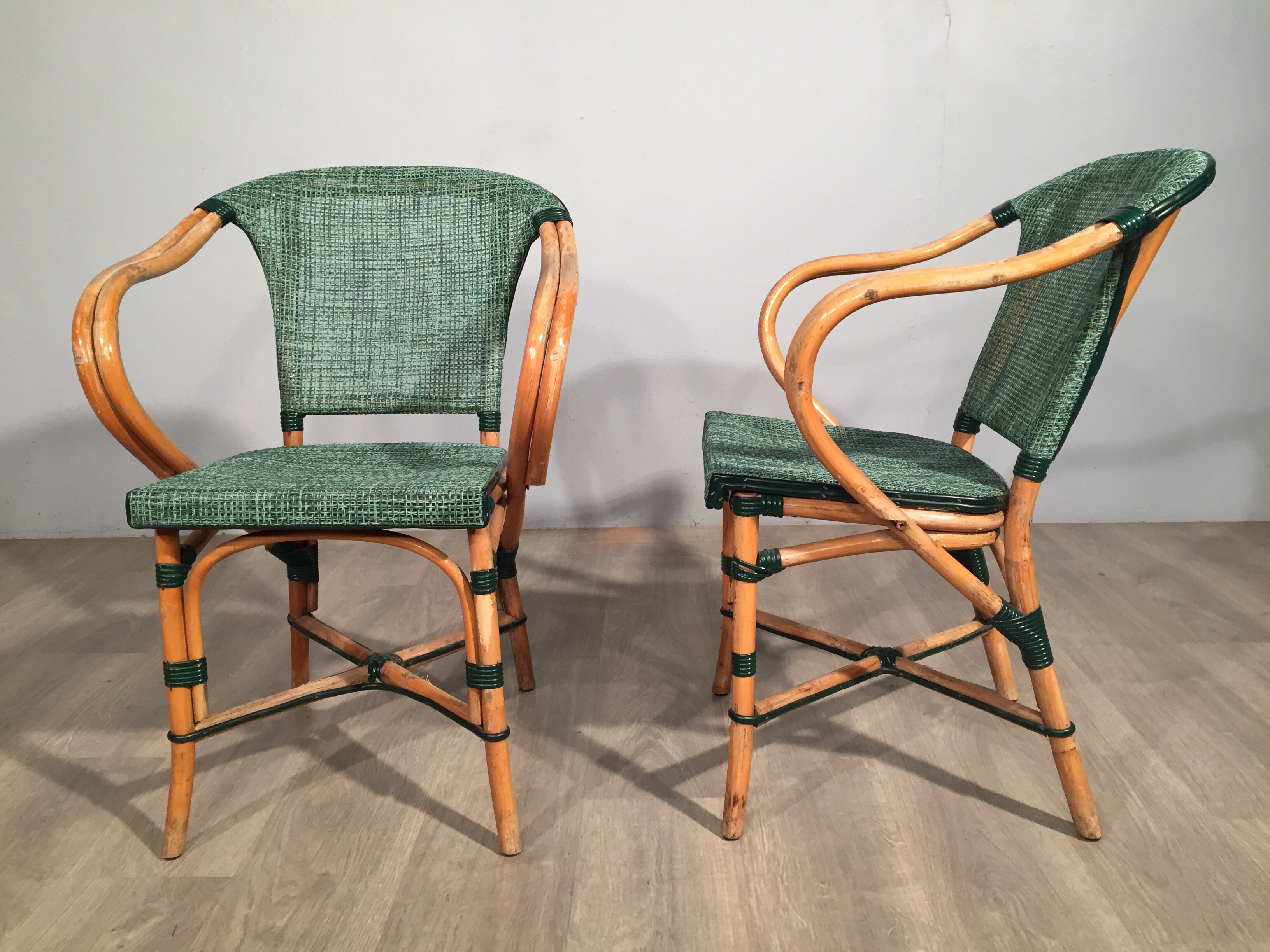 Lot 7 green chairs terrace rattan a 50´s 60´s
