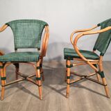 Lot 7 green chairs terrace rattan a 50´s 60´s