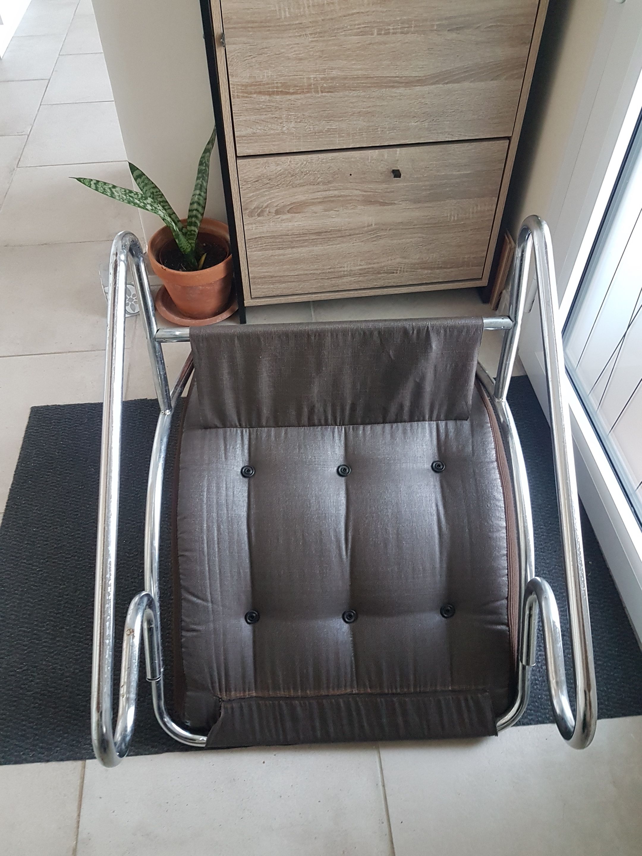 Chair tubular in Brown velvet of the 1970s
