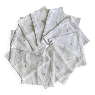 10 old hand embroidered towels 50x54 cms - Linen -