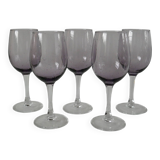 Set of 5 70s purple bubbled glass wine glasses