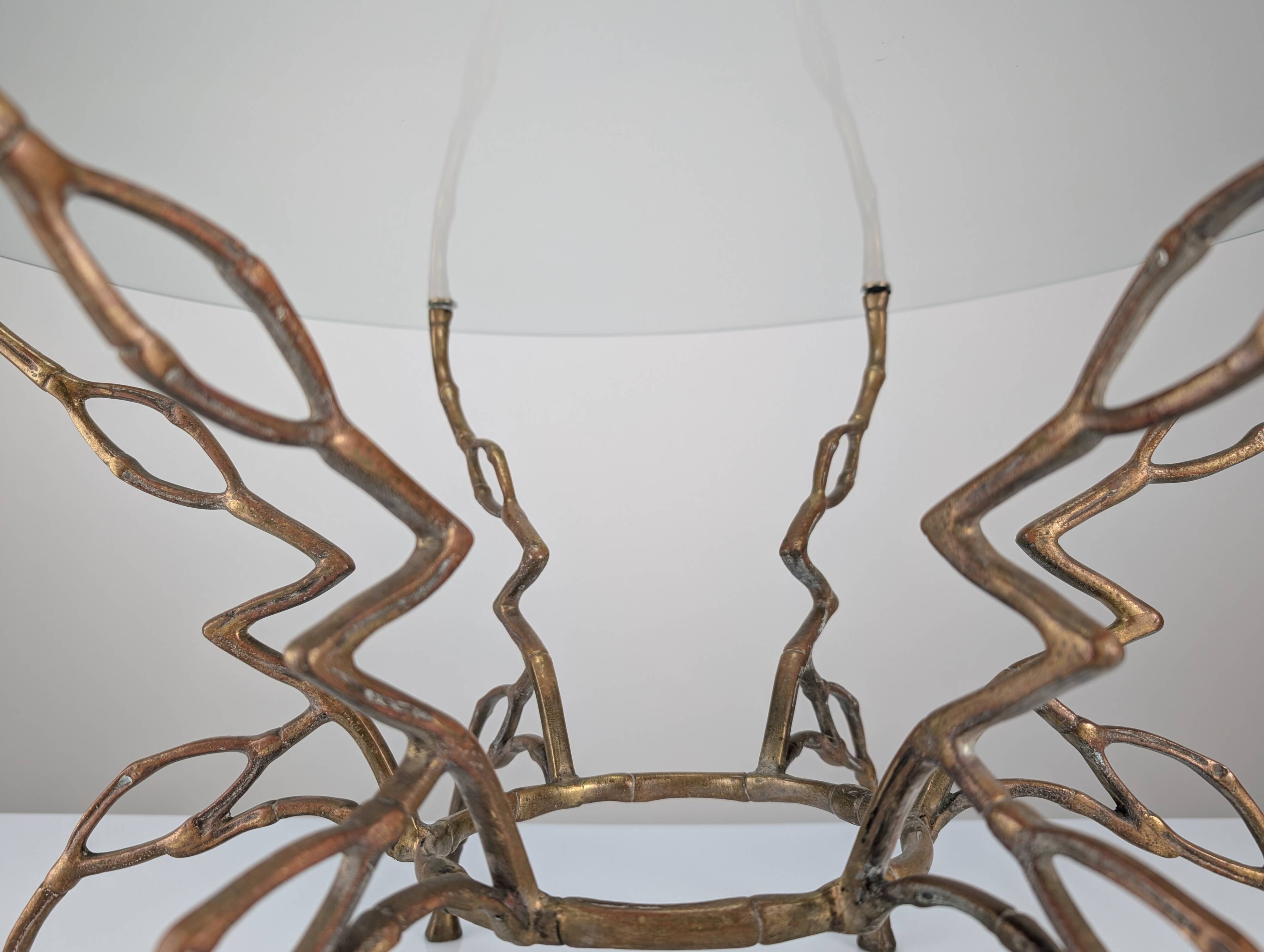 Zigzag Bronze Faux Bamboo Hollywood Regency Coffee Table, 1960s