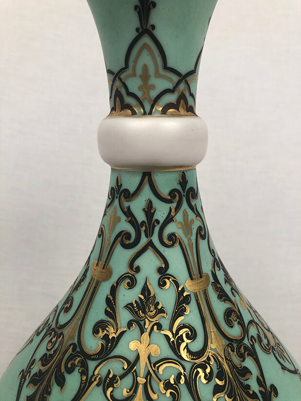 Ball vase with bent barrel in celadon green porcelain, nineteenth