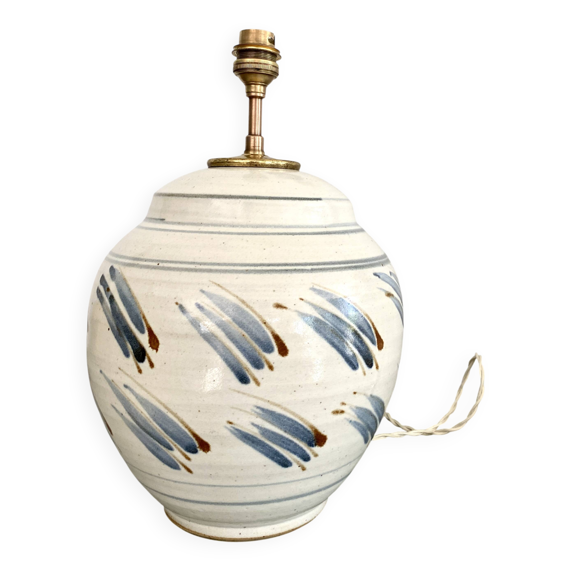 Pied de lampe céramique, câble tissu