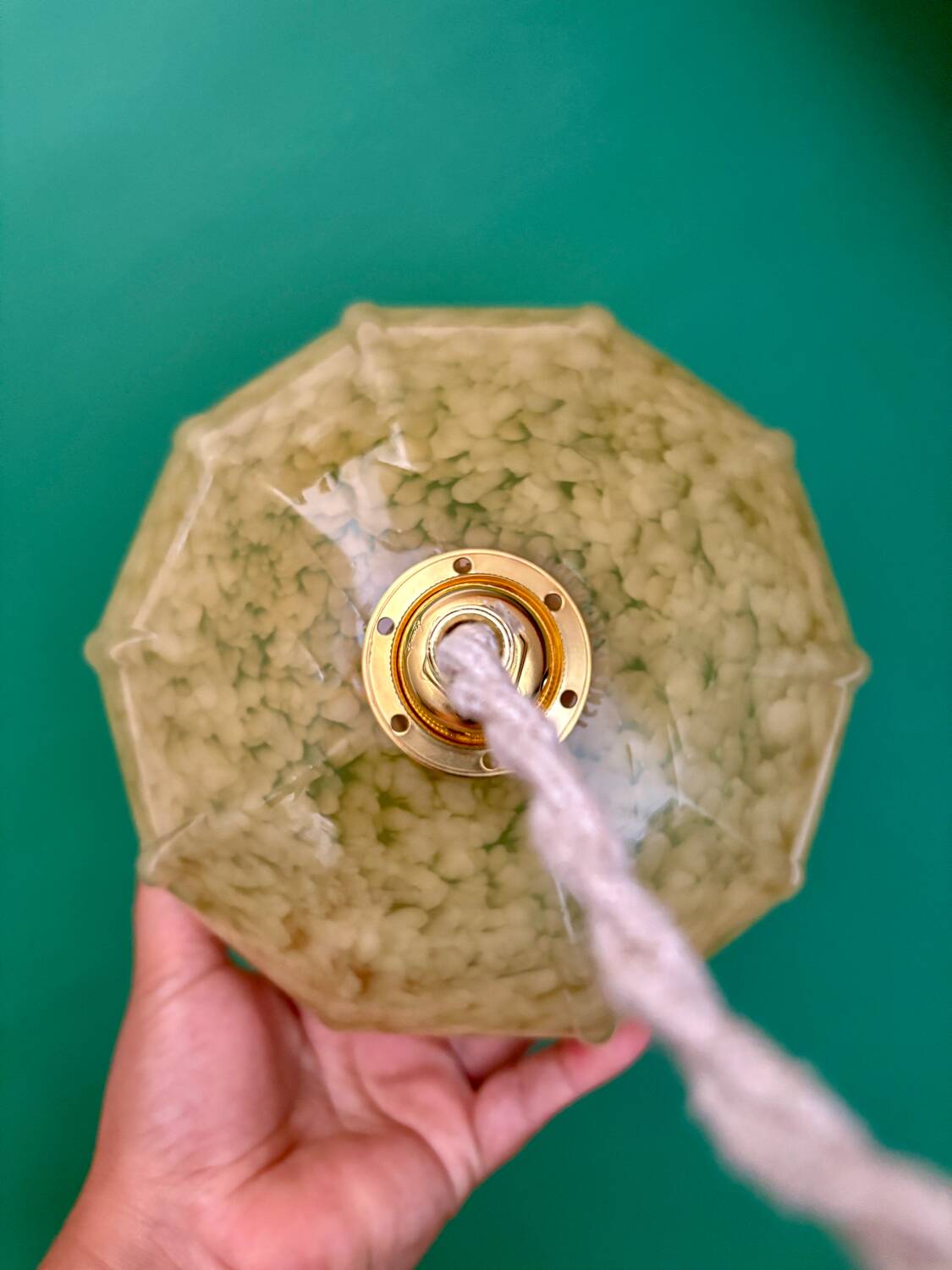 Vintage Art Deco glass pendant light in yellow from Clichy.