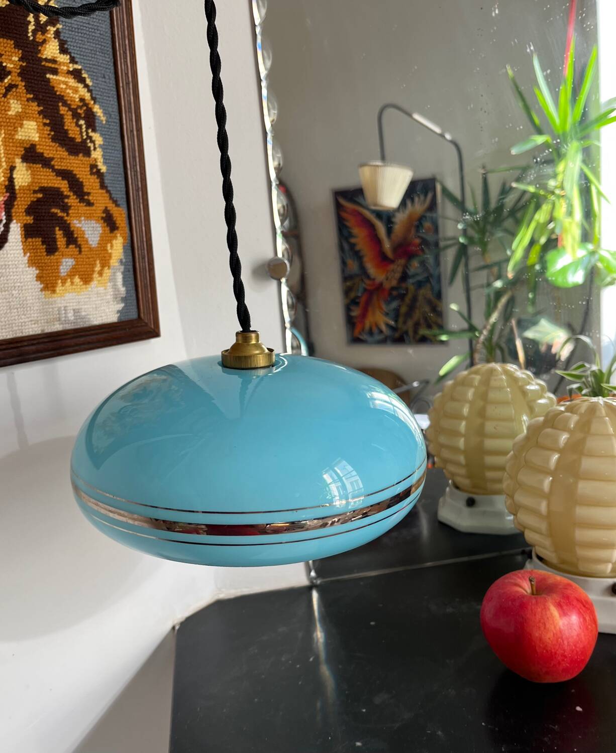 Blue opaline bowl with silver trim