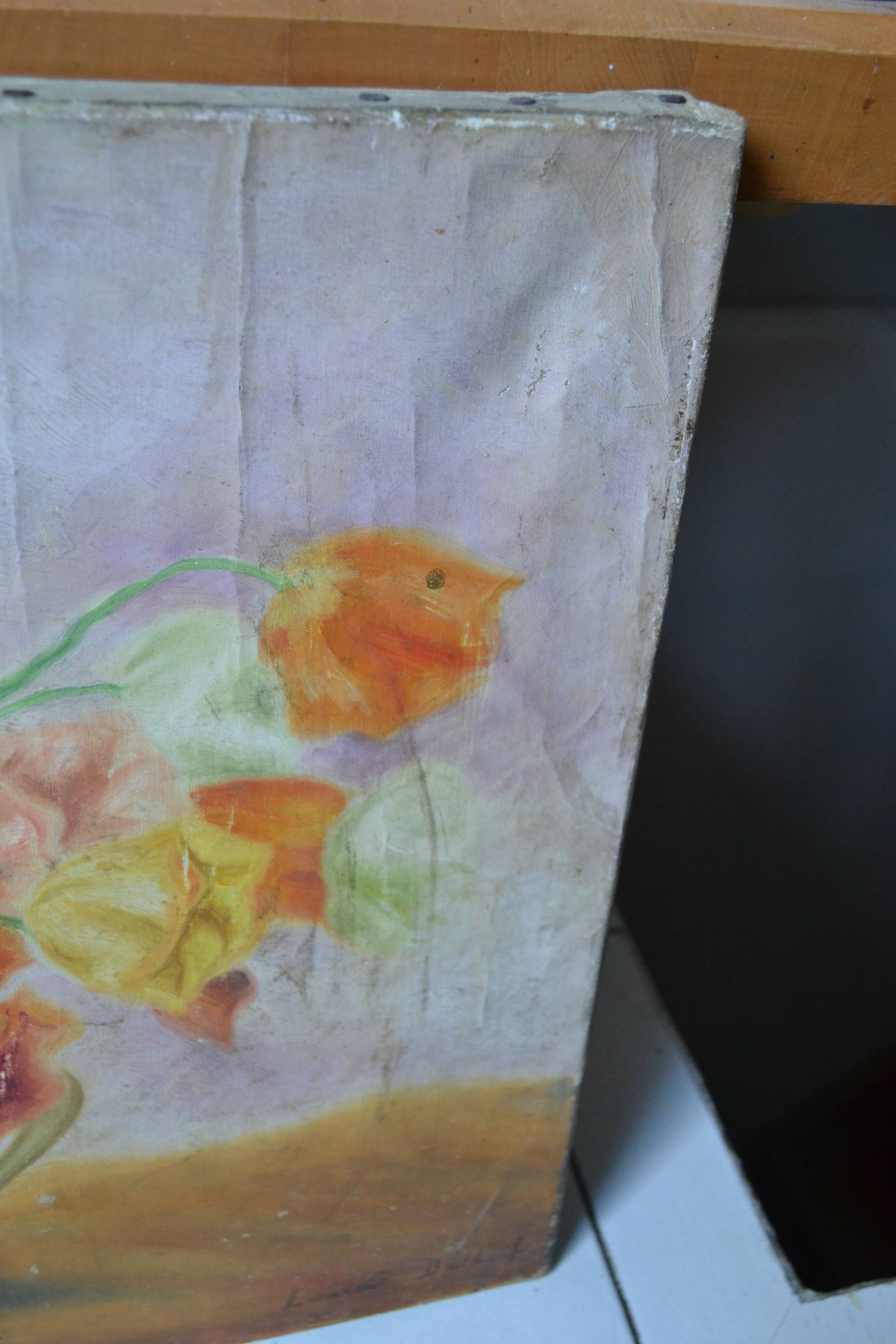 Oil on canvas bouquet of flowers early twentieth century signed