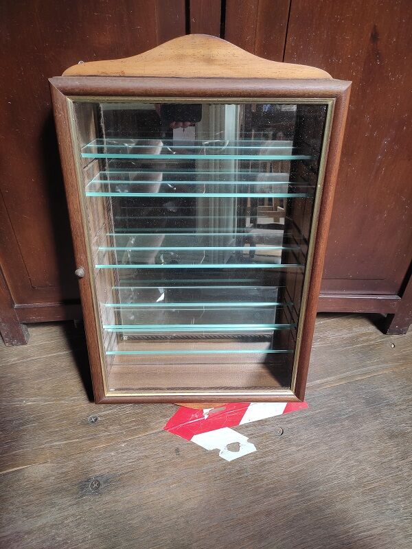 Glass cabinet showcase mirror wood collection figurine