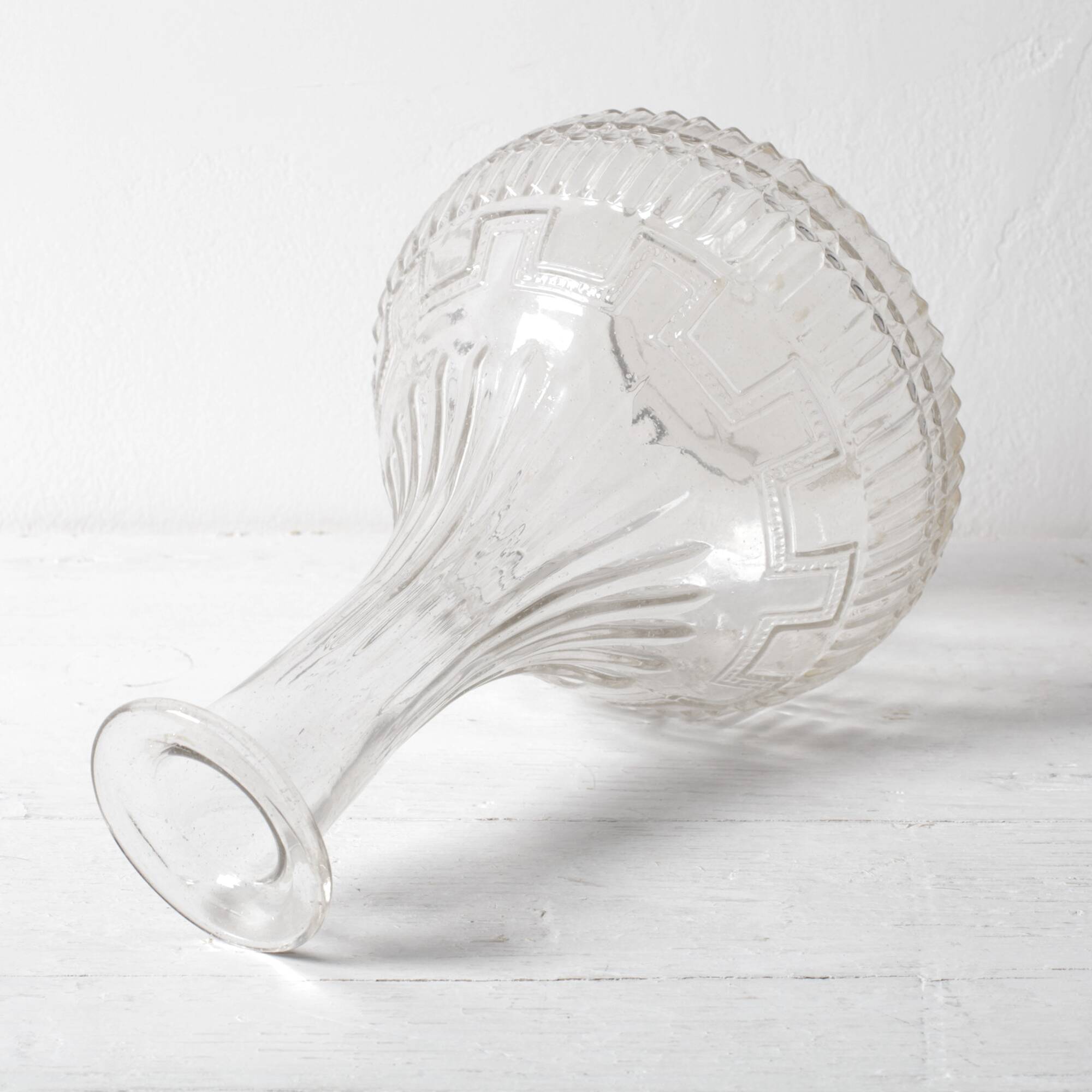 Glass Decanter / Mid-century Patterned Wine Carafe / Empoli / Italy / 1950s