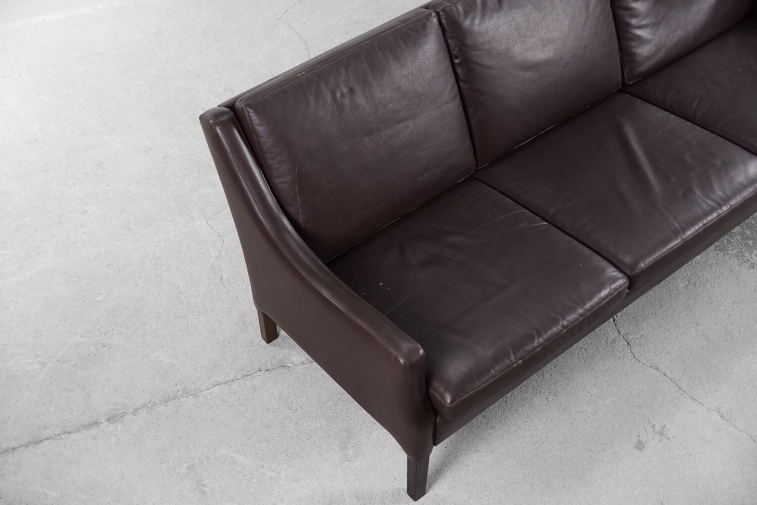 Mid-Century Modern Vintage Danish 3-seater Chocolate Leather Sofa, 1960s