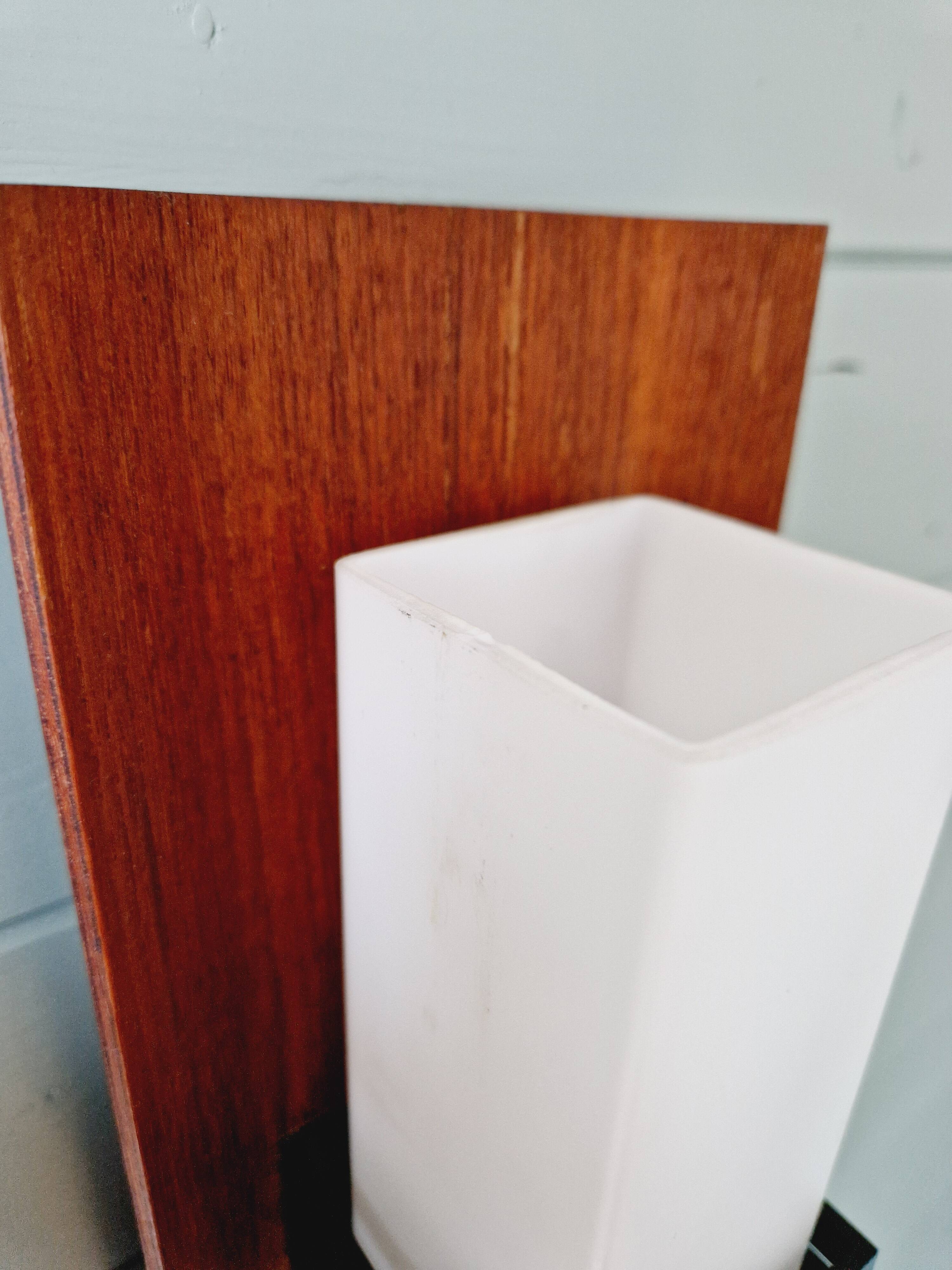 Scandinavian wall light in opaline and teak, 1960s
