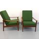 Paire de fauteuils scandinaves vintage en teck et tissu vert des années 60