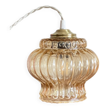 Lampe suspension baladeuse tulipe ancienne en verre doré LAMP-7405