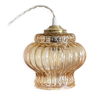 Lampe suspension baladeuse tulipe ancienne en verre doré LAMP-7405