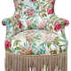 Fauteuil crapaud style Napoléon III, tissu fleuri avec coussin
