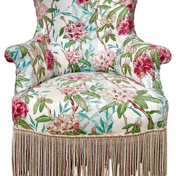 Napoleon III period armchair, floral fabric with cushion.