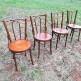 Lot of 4 Chairs Bistro Art Deco seated screen-printed
