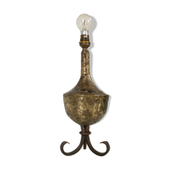 Brutalist bedside lamp made of brass and wrought iron 60s