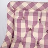 Upholstered bench in mauve and cream Vichy fabric, France, 1970s