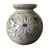 Glazed stoneware ball vase decorated with flowers