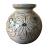 Vase boule en grès vernissé orné de fleurs