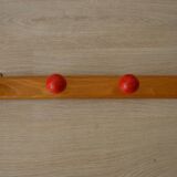 Vintage wooden hook with 4 racks painted red and black