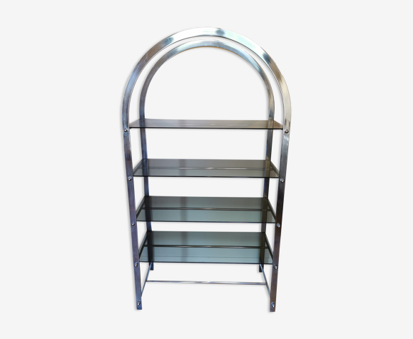 Rounded ringed shelf 70 in chrome metal and glass