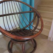 Vintage set of 2 swivel chairs in bamboo and rattan - Papasan shape