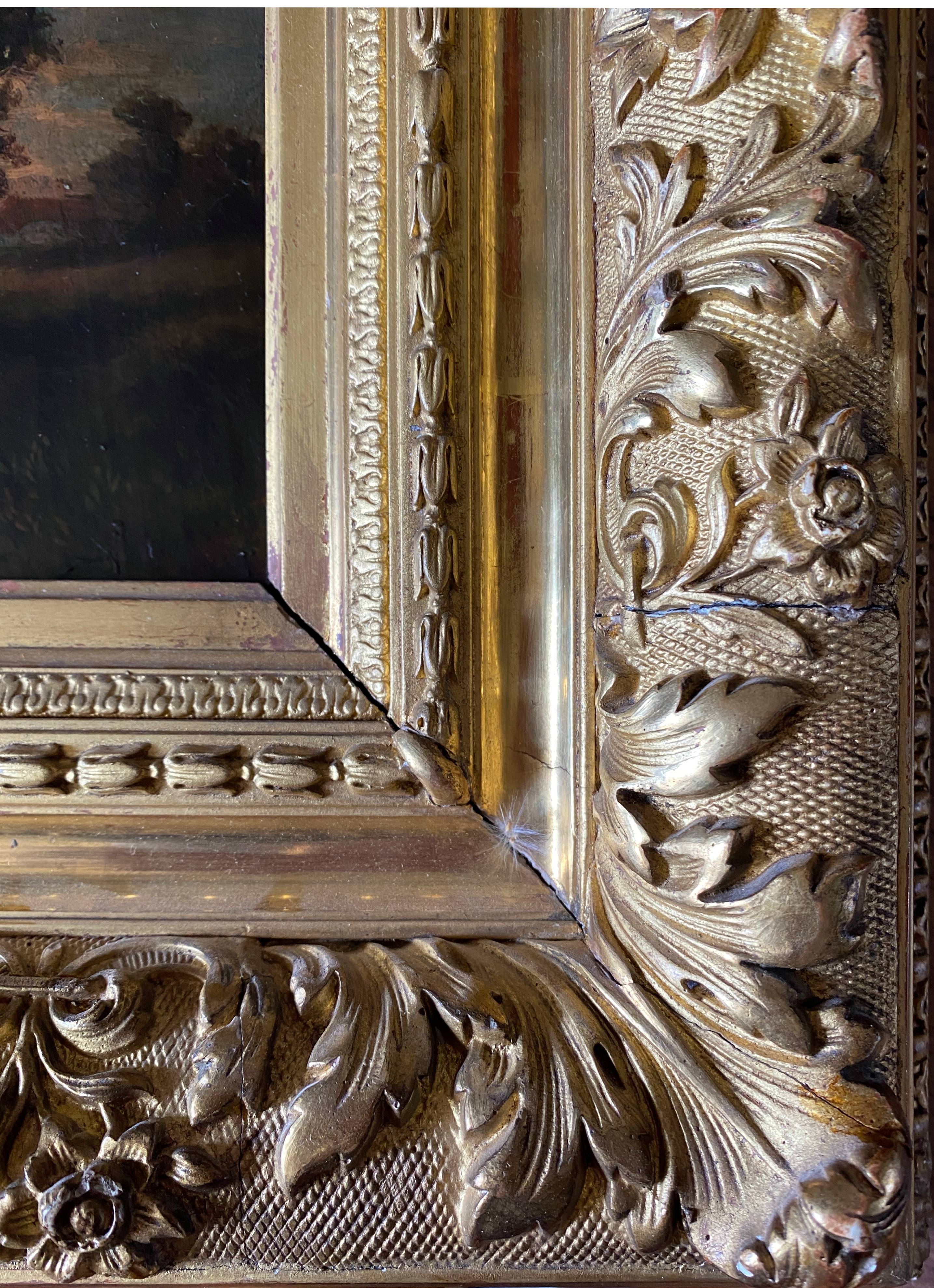 Painting "Landscape with washerwoman" cf. Théodore Rousseau XIX° + frame