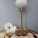 Living room lamp with gold metal base, matt white opaline globe, vintage