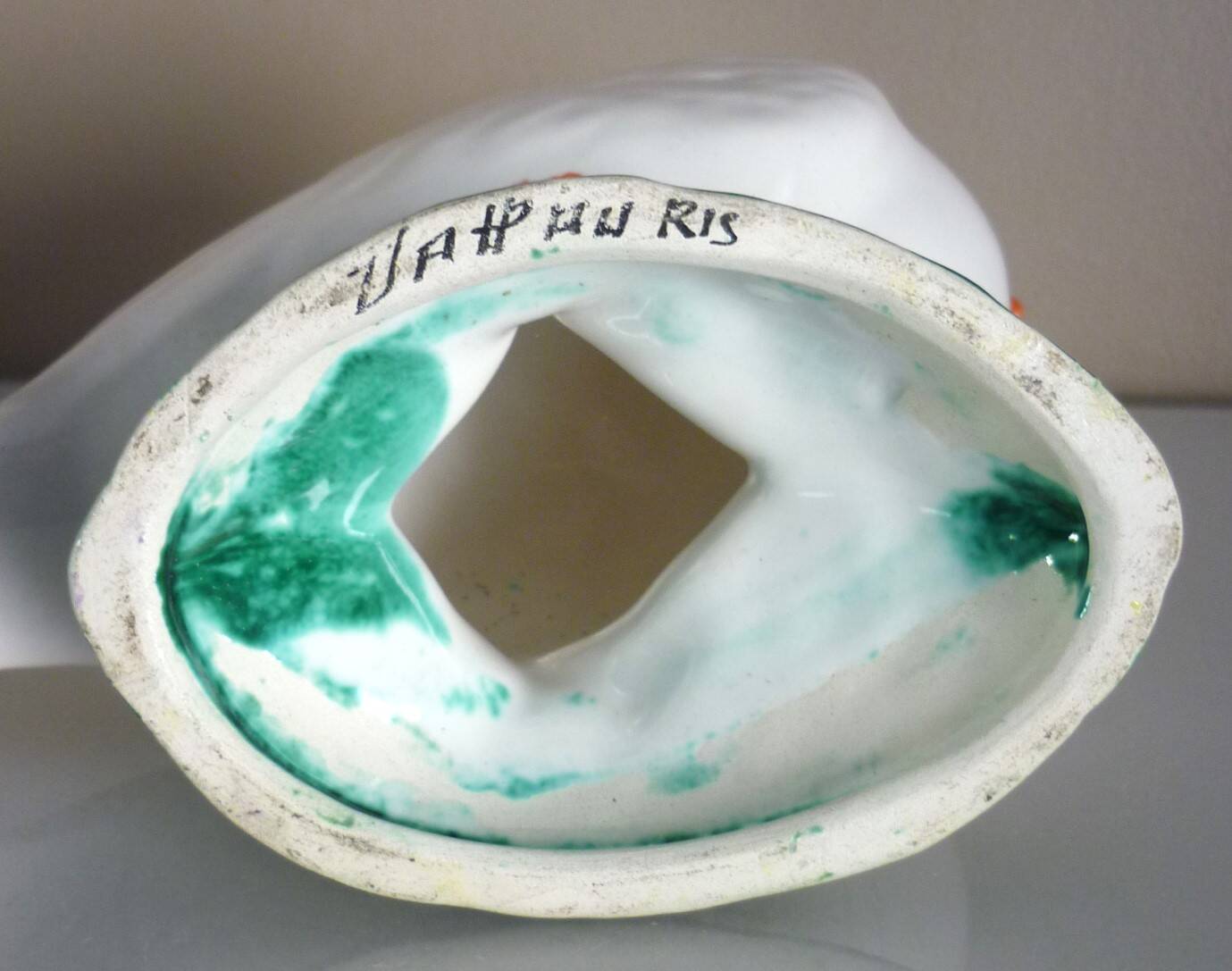 Glazed ceramic bird, signed Vallauris with bright colors