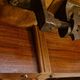 Extendable walnut table, 6 caned chairs in Henri II Neo-Renaissance style.