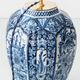 Dutch Chinoiserie Table Lamp, Blue and White Delft, by Makkum, with a New Coral Silk Shade