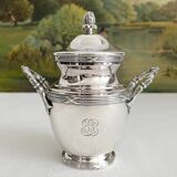 Antique monogrammed silver-plated metal sugar bowl