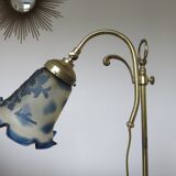 Art Nouveau style lamp, Vianne glassware and brass