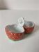 Vintage strawberry salt and pepper shakers in majolica.